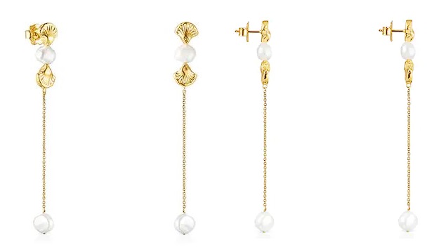 Tous Pendientes largos conchas de oro y perlas Oceaan Merca2.es