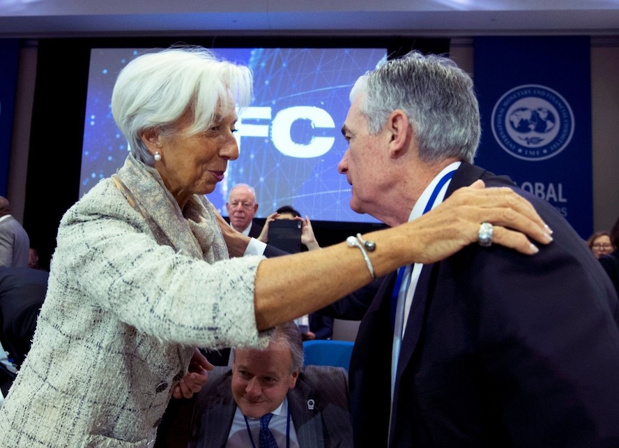 Christine Lagarde, presidenta del BCE, y Jerome Powell, presidente de la FED