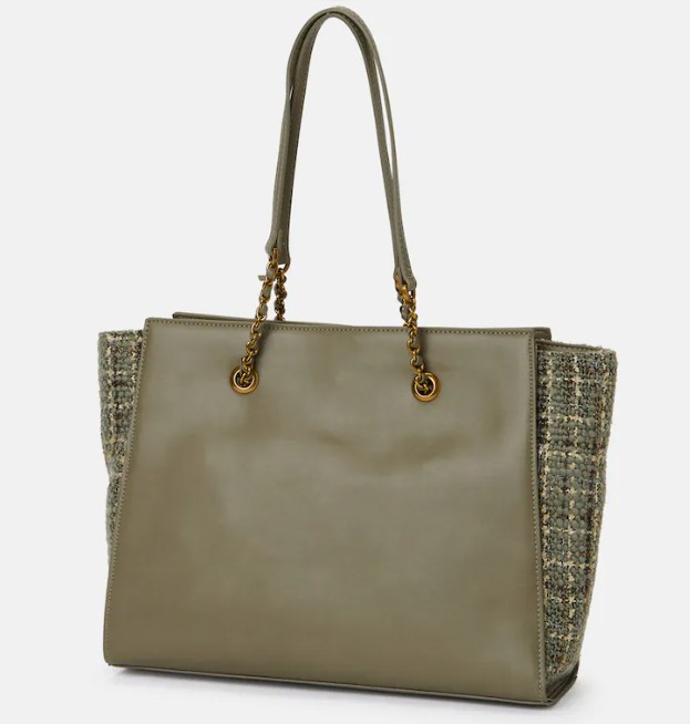 Bolso shopper en verde combinado en tweed