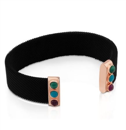 Pulsera Super Power de acero y plata vermeil rosa con malaquita, turquesa y rubí el corte inglés