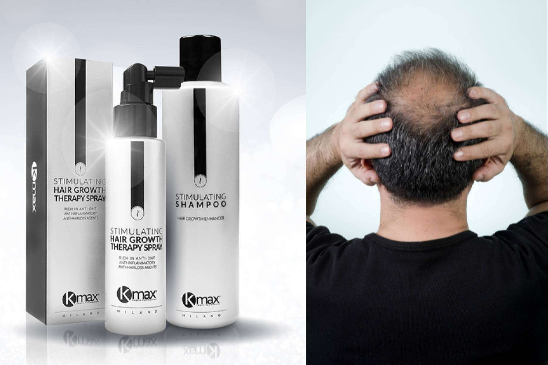 El tratamiento intensivo de Kmax ayuda a estimular el crecimiento del cabello y frenar la calvicie