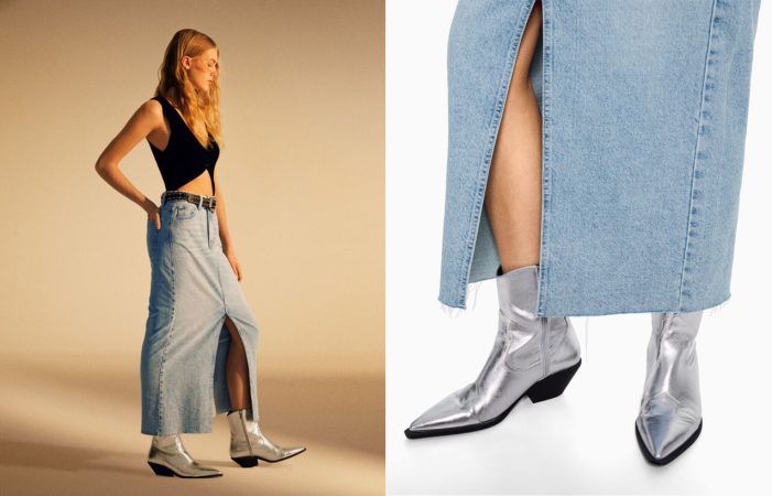 Falda denim larga de Bershka