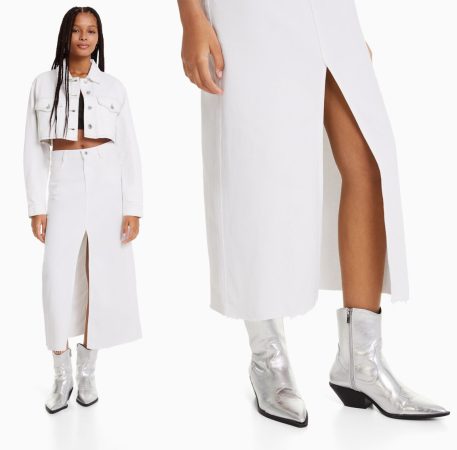 Falda midi de sarga de Bershka