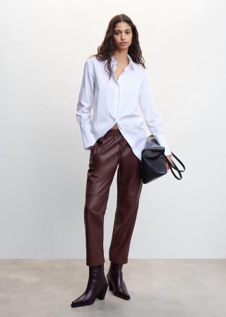 Pantalón de cintura elástica efecto piel