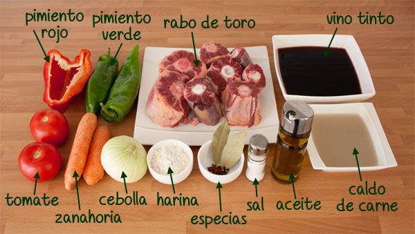 Ingredientes para realizar la receta de rabo de toro de Dani García