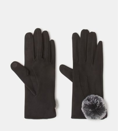 Guantes en negro con pompón de pelo