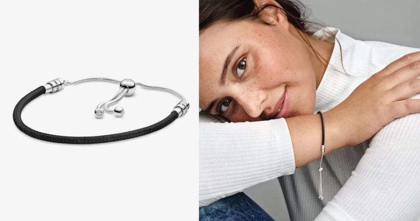 Pulsera Moments deslizante en cuero negro