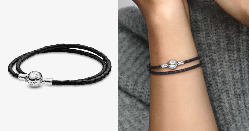 Pulsera Moments en cuero trenzado negro
