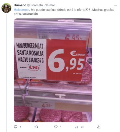 Tweet de un usuario ante la extraña oferta de Alcampo