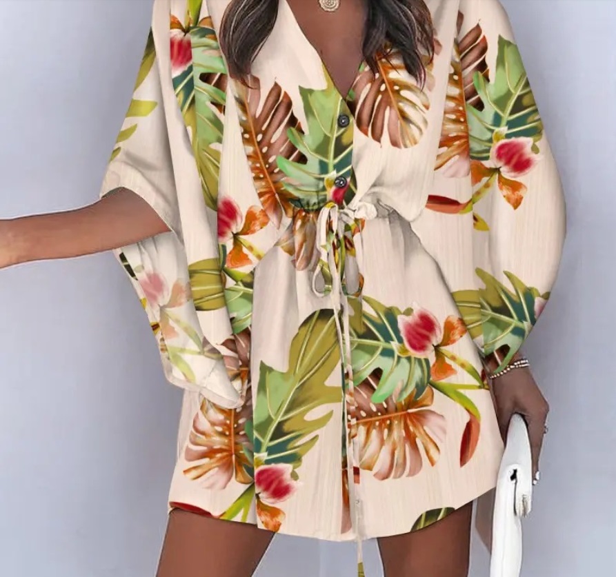 vestido estampado corte kimono