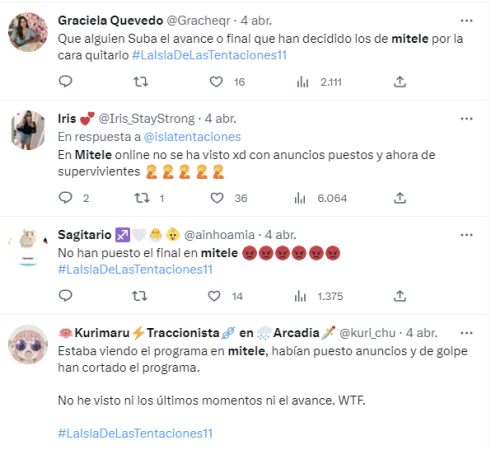 Quejas de los usuarios de Mitele en Twitter