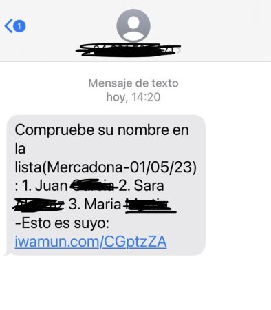 SMS de la estafa de Mercadona