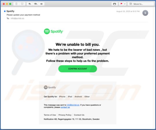 spotify email scam main Merca2.es