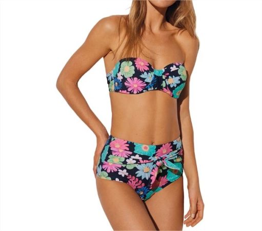 Bikini bandeau y braga alta de flores el corte ingles