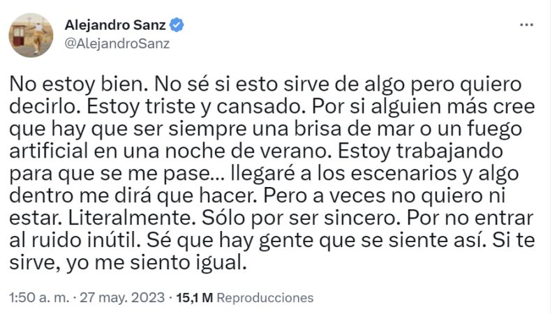 El tweet de Alejandro Sanz