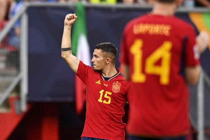 Europapress 5273875 15 June 2023 Netherlands Enschede Spains Yeremy Pino Celebrates Scoring His