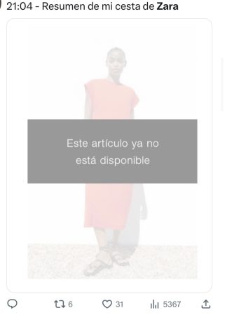 Tweet de una usuaria ante el caos de Zara en rebajas