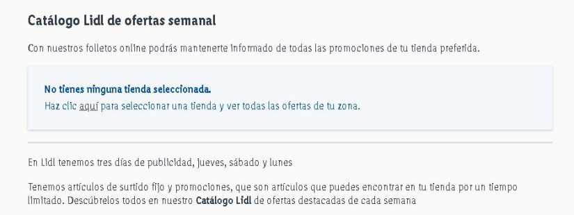 La pantalla que se activa si buscamos el folleto de Lidl en su web