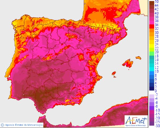 Mapa de alertas de la AEMET