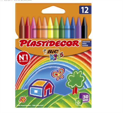 Pack de 12 ceras plásticas colorear Kids Plastidecor BIC