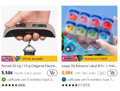 Algunos de los productos que se pueden ver en la página web de Temu