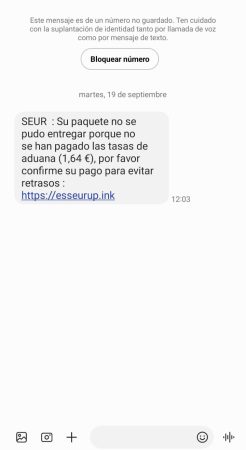 mensaje de texto realizado por ciberdelincuentes.