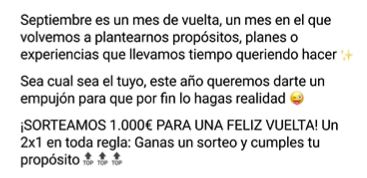 Eroski trata de 'comprar' a sus clientes con un sorteo de 1.000 euros 2 Merca2.es Texto de Instagram sorteo Eroski Merca2.es