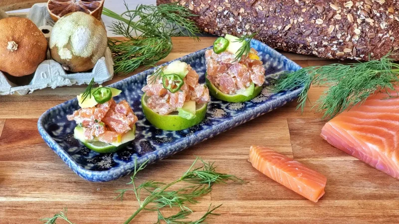 Instrucciones de la receta para el tartar de salmón ahumado
