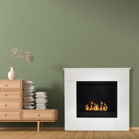 Chimenea de bioetanol de suelo en madera blanca Michelangelo