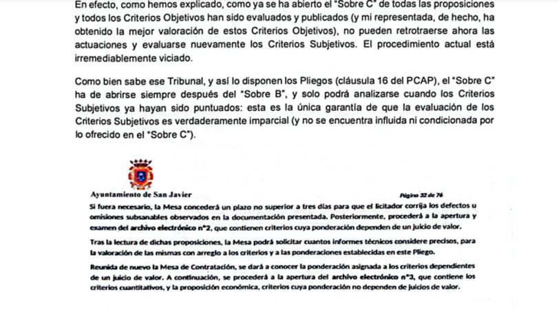 Una de las partes del recurso que ha anulado el concurso del agua de San Javier