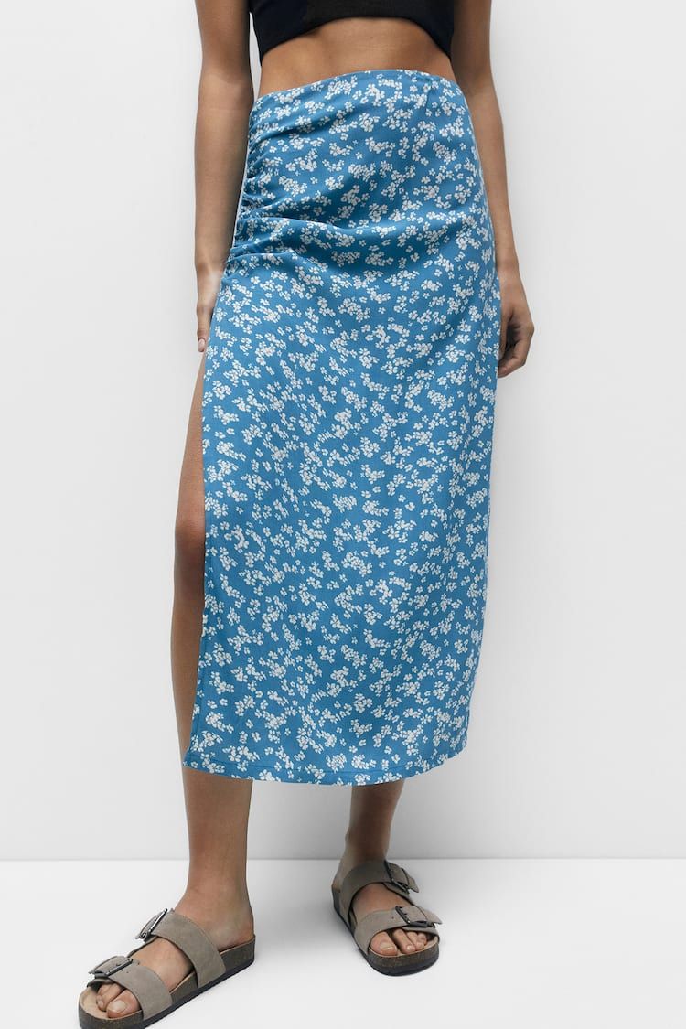 Falda midi flores abertura