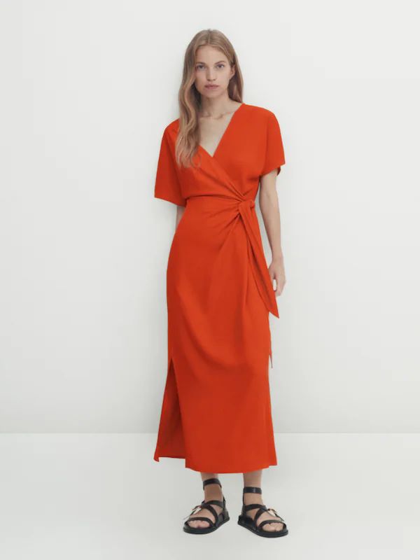 Vestido midi cruzado lazada
