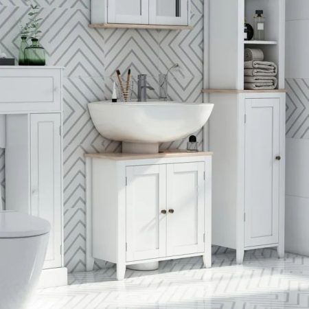 Armario de baño Kleankin con 2 puertas y pie blanco