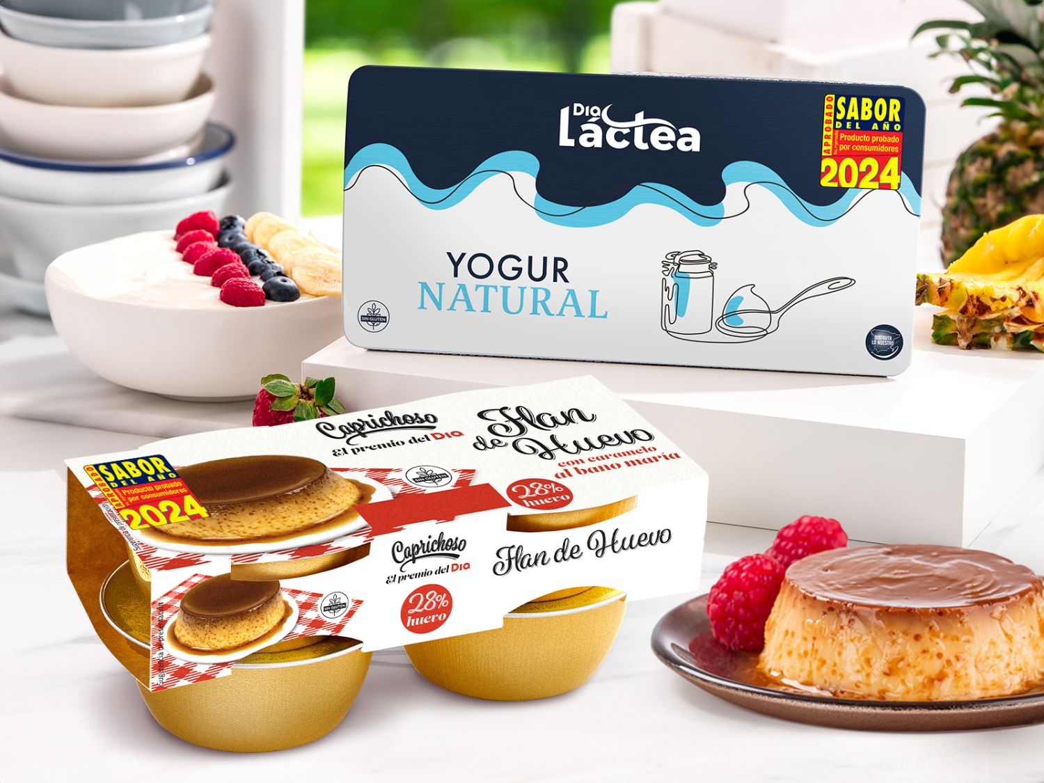 El “Flan de Huevo Caprichoso, el premio del día” y el “Yogur Natural Dia Láctea”, premiados con el sello Sabor del Año 2024