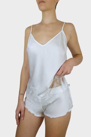 Pijama corto de mujer en Crêpe blanco