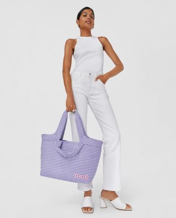 Tous Shopper grande Carol Vichy en lila con botón imantado