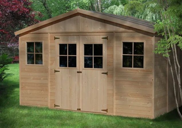 Cobertizo de madera para jardín - H246 x 418 x 318 cm/12m2 Cobertizo de madera natural - Taller de Jardín - TIMBELA M331