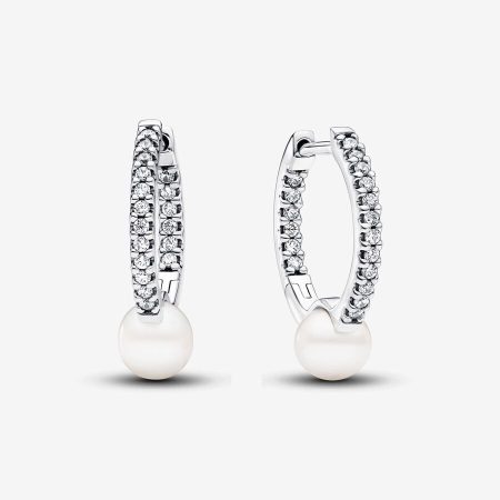 Pendientes de aro Perla Cultivada de Agua Dulce y Pavé