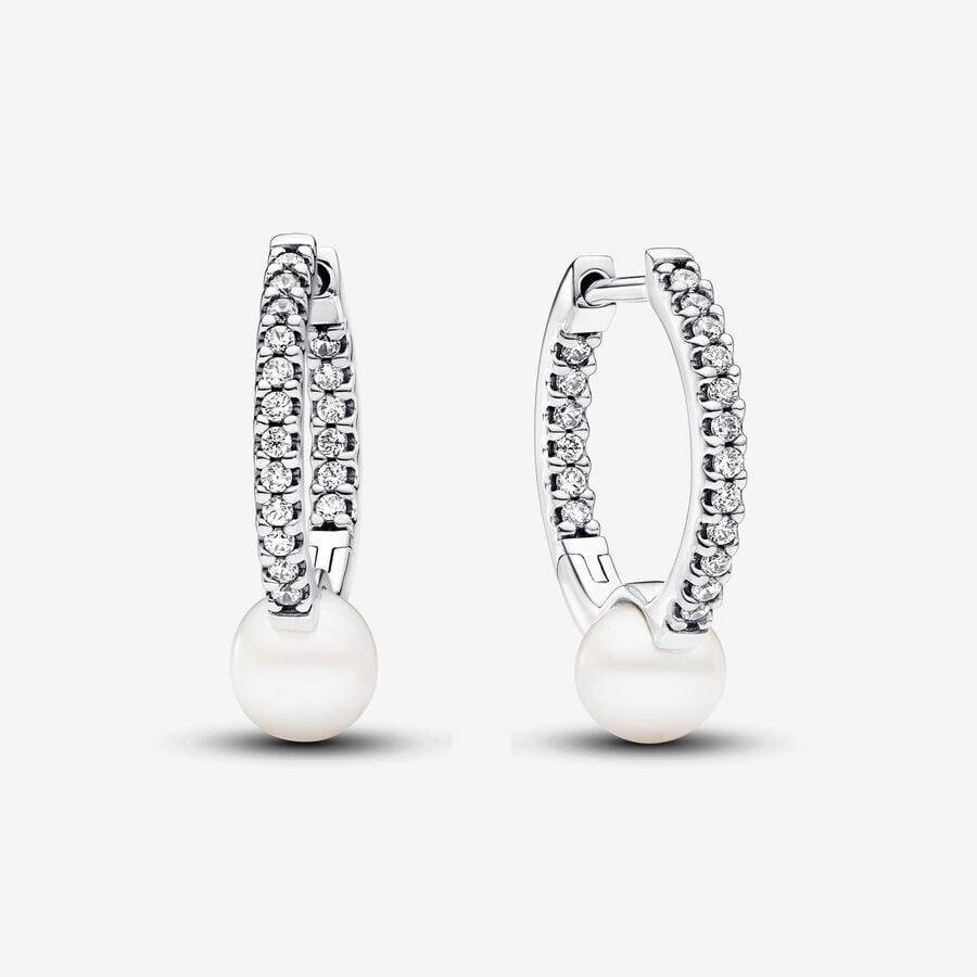 Pendientes de aro Perla Cultivada de Agua Dulce y Pavé