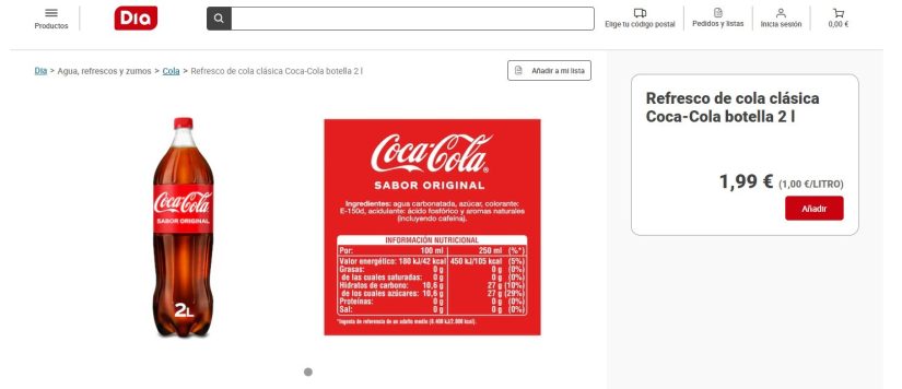 Cambio precio de Coca-Cola en Dia.