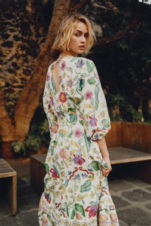 VESTIDO ESTAMPADO NUDO CON LINO