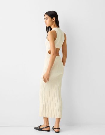 Vestido midi sin mangas cuello polo punto cut