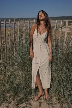 VESTIDO MIDI TIRANTES CON LINO