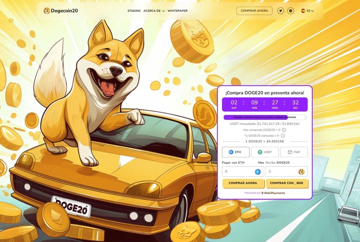 Lanzan preventa de dogecoin20 en ethereum con jugosas recompensas de staking