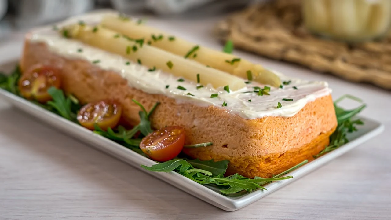 Pastel frío de espárragos blancos con queso parmesano al microondas
