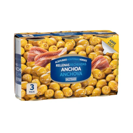 01 Aceitunas manzanilla rellenas de anchoa Hacendado 3 botes Merca2.es