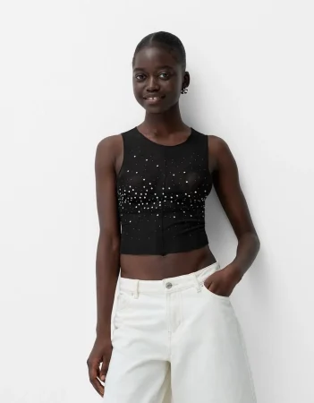 Camiseta sin mangas tul strass