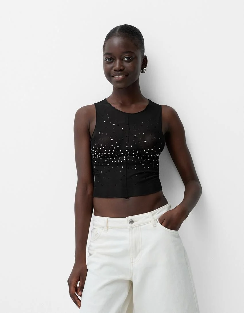 Camiseta sin mangas tul strass