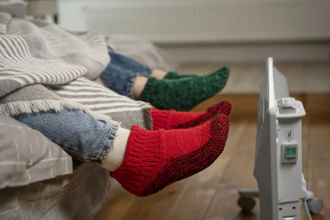 close up feet getting warm near heater Merca2.es