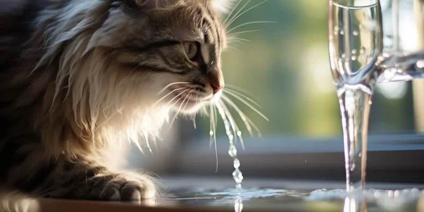 house cat drinks from unique water dispenser Merca2.es